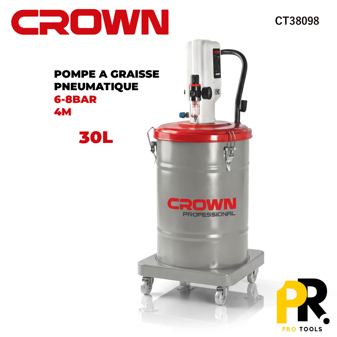 POMPE A GRAISSE PNEUMATIQUE 30L CROWN | CT38098 مشحمة هوائية