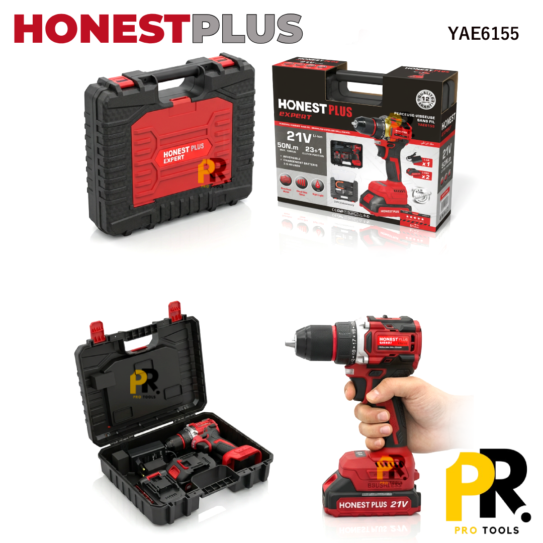 VISSEUSE PERCEUSE 21V 2 BATTERIE 2.0AH 40N.M BRUSHLESS HONESTPLUS | YAE6155 أداة فك البراغي