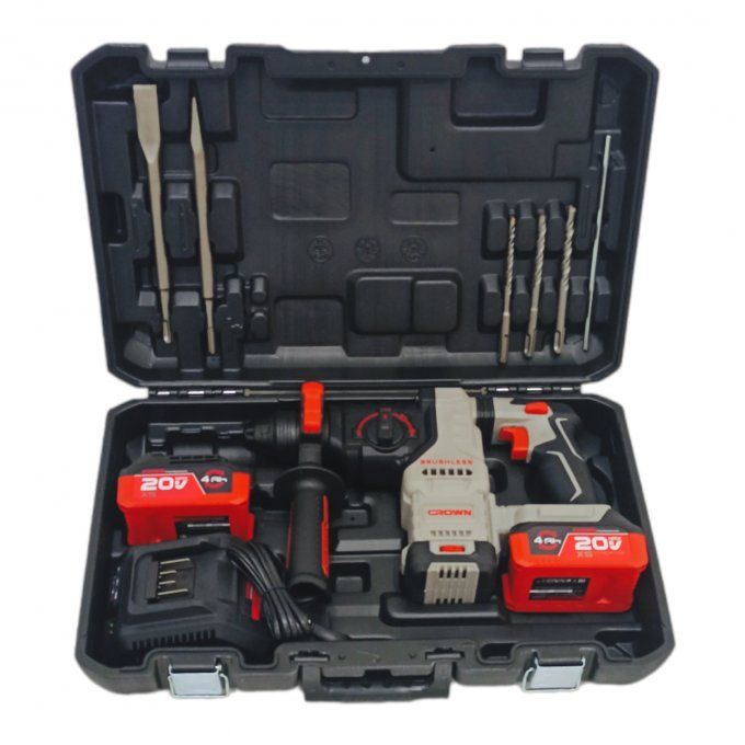 مطرقة ثقب وحفر لاسلكية CROWN ببطارية قابلة للشحن 20V CT28015XS MARTEAU PERFORATEUR A BATTERIE 20V