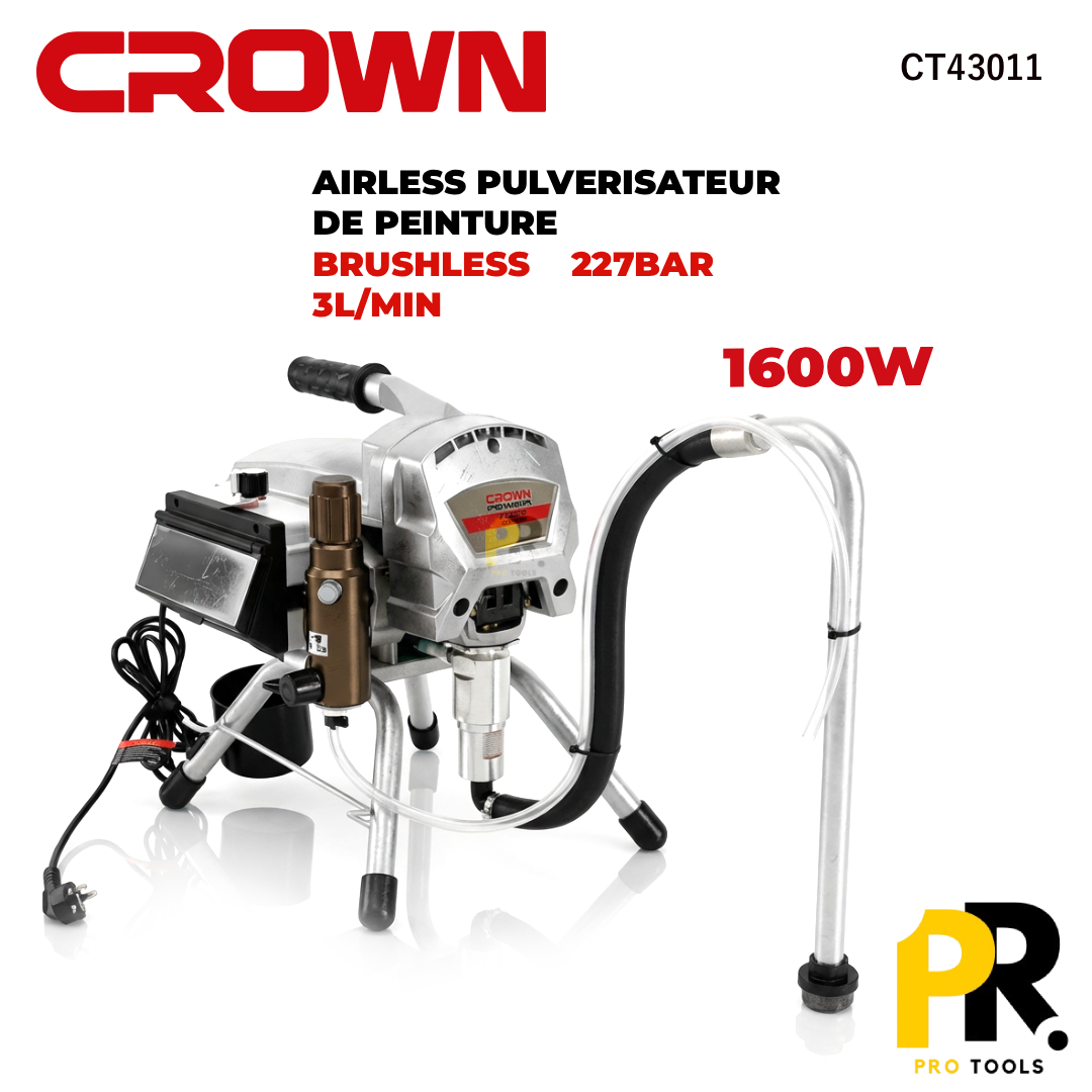 AIRLESS PULVERISATEUR DE PEINTURE 1600W 3L/MIN 227BAR CROWN | CT43011 ماكينة الرش