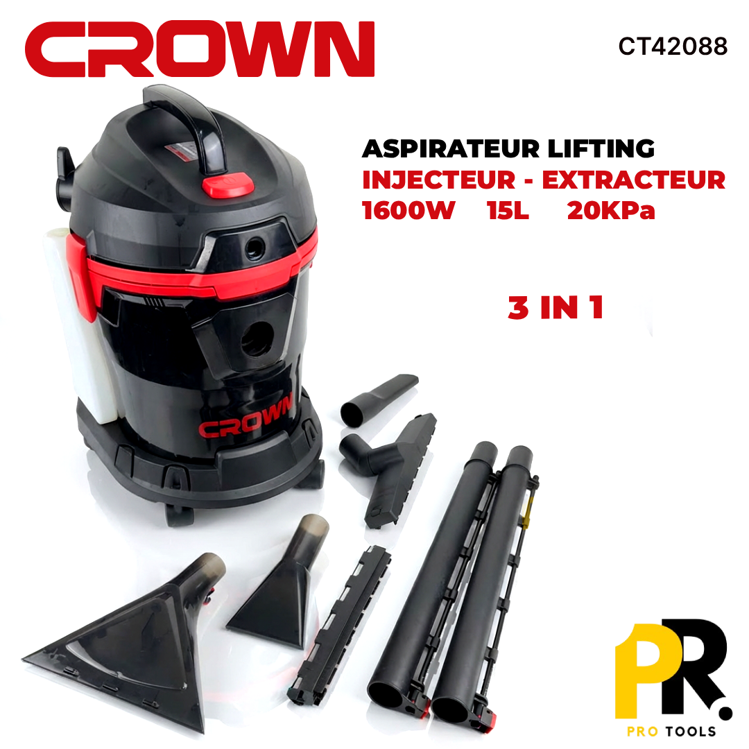 ASPIRATEUR LIFTING EXTRACTEUR INJECTEUR 15L 20KPa 1600W CROWN [CT42088] مكنسة متعددة الوضائف