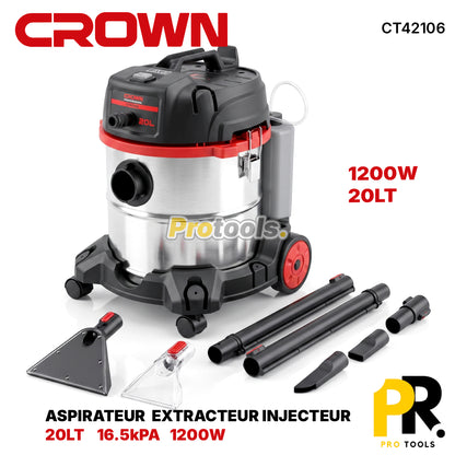 ASPIRATEUR LIFTING EXTRACTEUR INJECTEUR 20LT 16,5kPa 1200W CROWN [CT42106] مكنسة متعددة الوضائف
