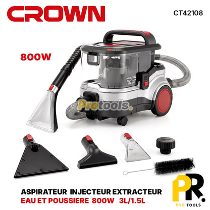 ASPIRATEUR LIFTING INJECTEUR EXTRACTEUR EAU ET POUSSIERE 3L/1.5L 800W CROWN [CT42108] مكنسة تنظيف
