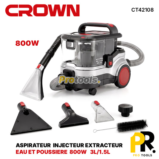 ASPIRATEUR LIFTING INJECTEUR EXTRACTEUR EAU ET POUSSIERE 3L/1.5L 800W CROWN [CT42108] مكنسة تنظيف