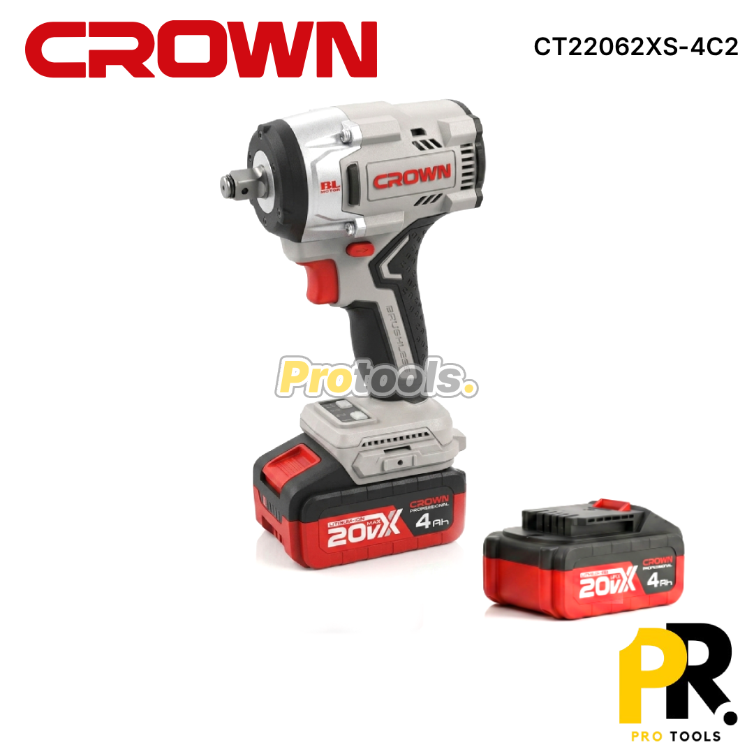 BOULONNEUSE CLE A CHOC A BATTERIE 20V 4.0AH 550N.M BRUSHLESS CROWN | CT22062XS-4C2 مفتاح صدمات لاسلكي
