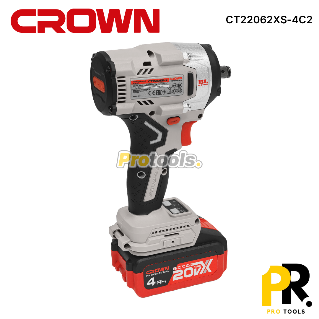 BOULONNEUSE CLE A CHOC A BATTERIE 20V 4.0AH 550N.M BRUSHLESS CROWN | CT22062XS-4C2 مفتاح صدمات لاسلكي