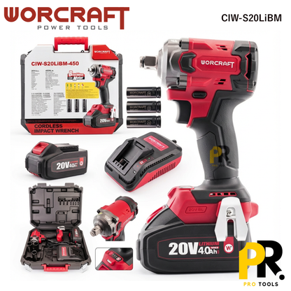 BOULONNEUSE CLE A CHOC BATTERIE 460N.M 1/2' 20V 4.0AH BRUSHLESS WORCRAFT | CIW‑S20LiBM آلة فك البراغي ببطارية