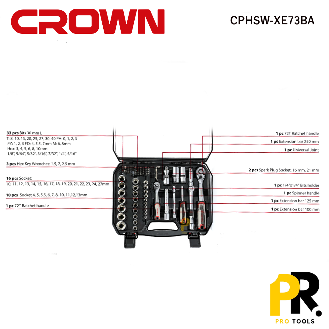 CAISSE DOUILLES + CLIQUET 73PCS 1/2" CROWN | CPHSW-XE73BA علبة مفاتيح