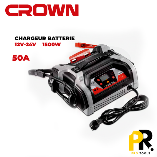 CHARGEUR BATTERIE 12V-24V 50A 1500W CROWN | CT37020 شاحن بطارية