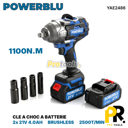 CLE A CHOC A BATTERIE 21V 4.0AH 1100N.M BRUSHLESS POWERBLU [YAE2486] فتاح صدمات لاسلكي