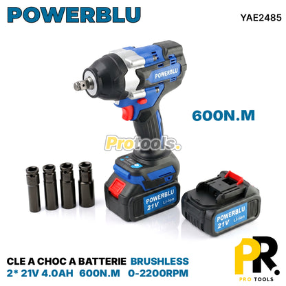 CLE A CHOC A BATTERIE 21V 4.0AH 600N.M BRUSHLESS POWERBLU | YAE2485 فتاح صدمات لاسلكي