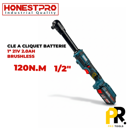 CLE A CLIQUET BATTERIE 21V 2.0AH 1/2" 120N.M BRUSHLESS HONESTPRO | YAE2647 آلة فك البراغي ببطارية