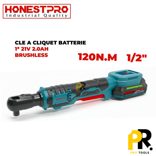 CLE A CLIQUET BATTERIE 21V 2.0AH 1/2" 120N.M BRUSHLESS HONESTPRO | YAE2648 آلة فك البراغي ببطارية