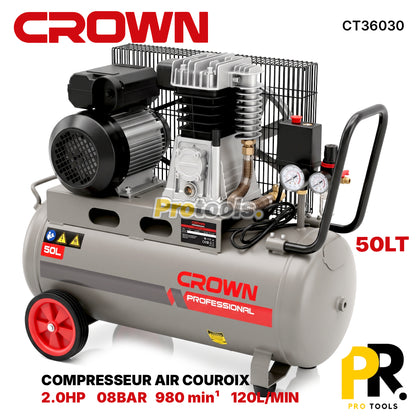COMPRESSEUR AIR COUROIX 2.0HP 50LT CROWN [CT3630] ضاغط هواء بالحزام