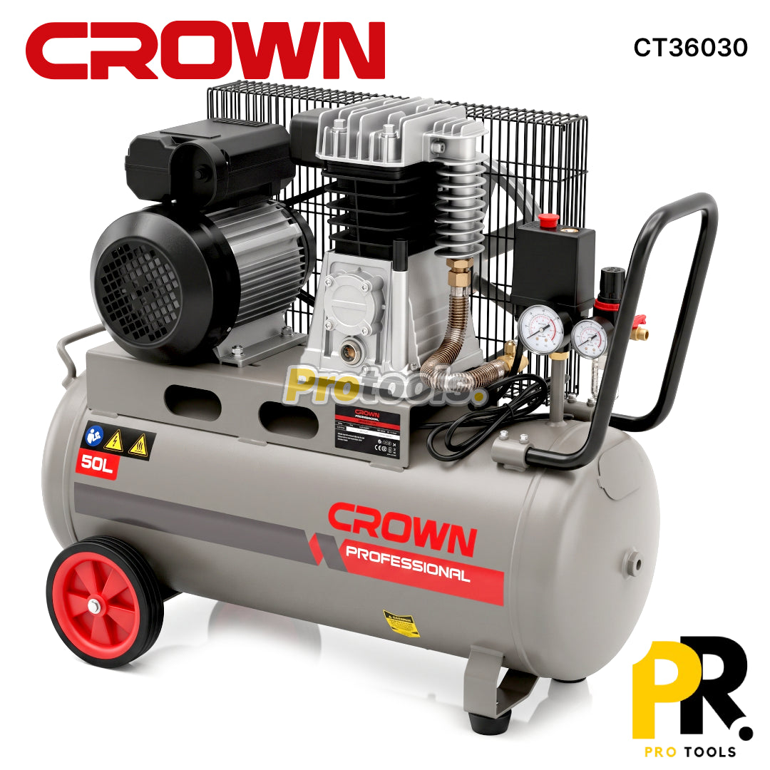 COMPRESSEUR AIR COUROIX 2.0HP 50LT CROWN [CT3630] ضاغط هواء بالحزام