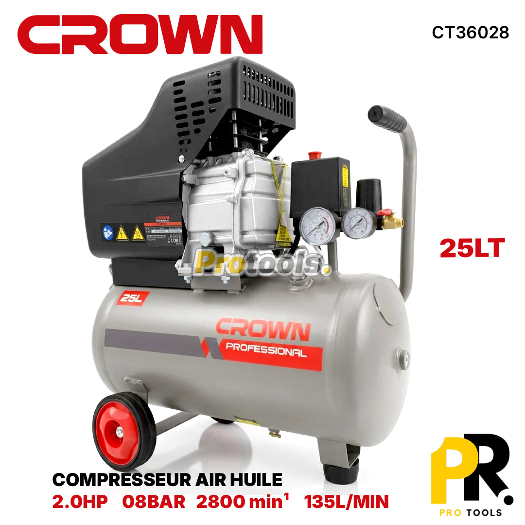 COMPRESSEUR AIR HUILE 2.0HP 25LT CROWN [CT36028] ضاغط هواء بالزيت