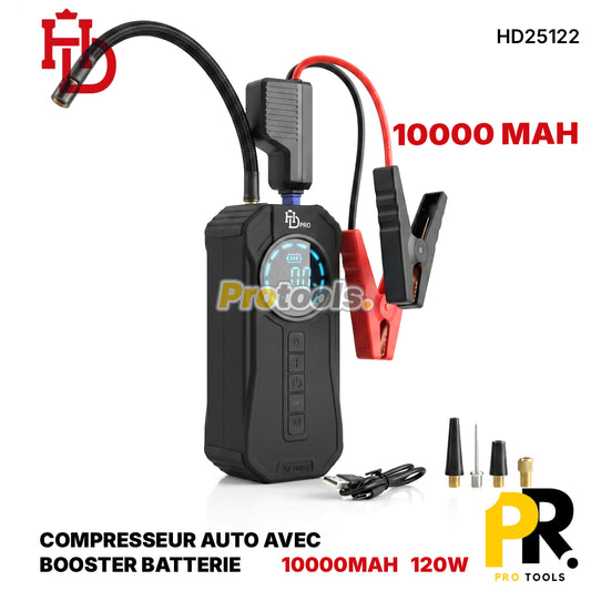 COMPRESSEUR AUTO AVEC BOOSTER BATTERIE 10000MAH HDPRO [HD25122] جهاز نفخ متعدد الوظائف