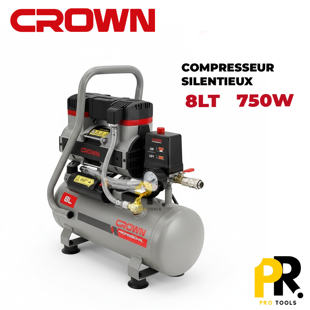 COMPRESSEUR SILENTIEUX 8LT 750W CROWN [CT36118] ضاغط هواء