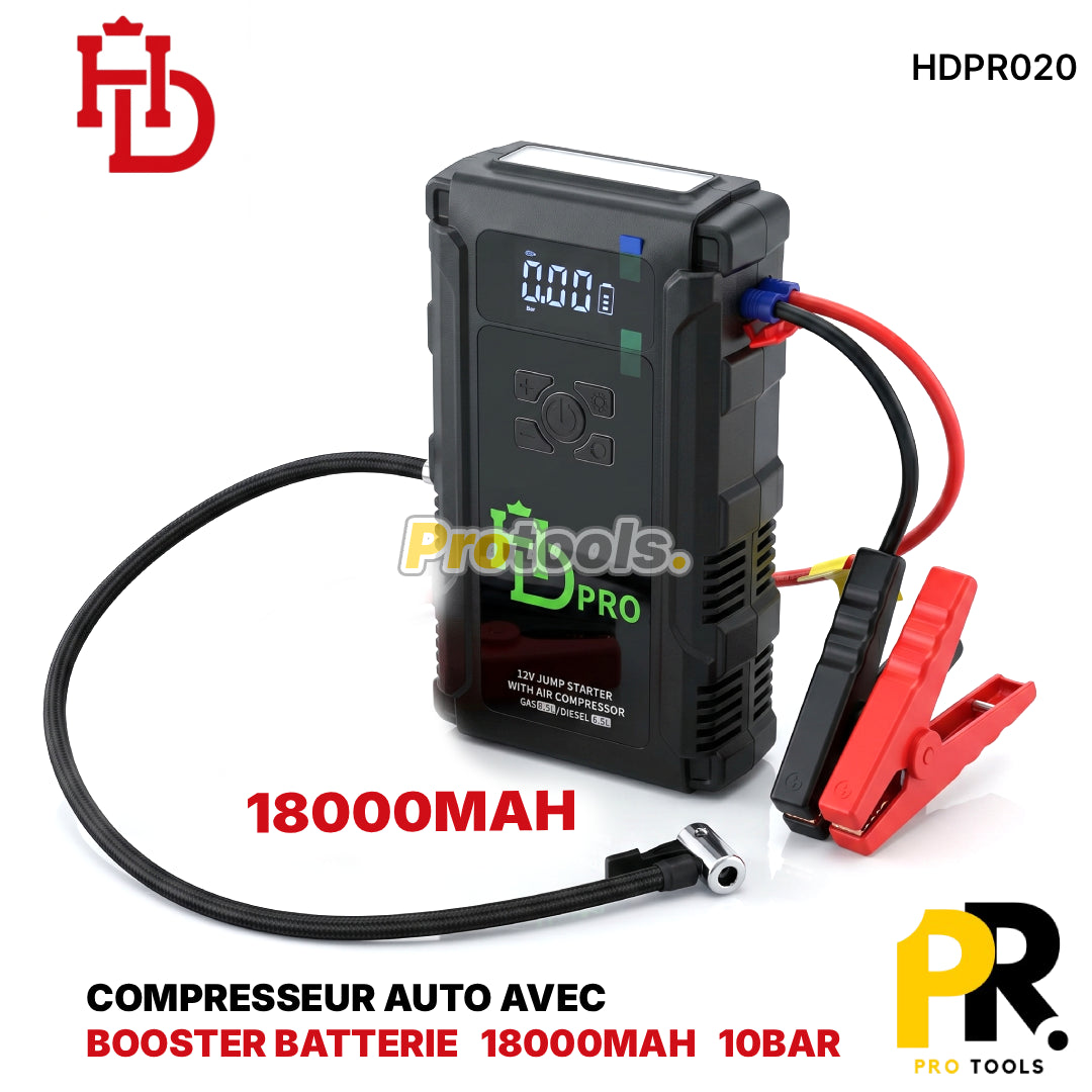 COMPRESSEUR AUTO AVEC BOOSTER BATTERIE 18000MAH HDPRO | HDPR020 جهاز نفخ متعدد الوظائف