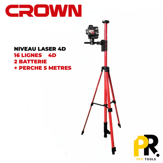 NIVEAU LASER 4D 16 LIGNES AVEC PERCHE 5M CROWN | CT44150