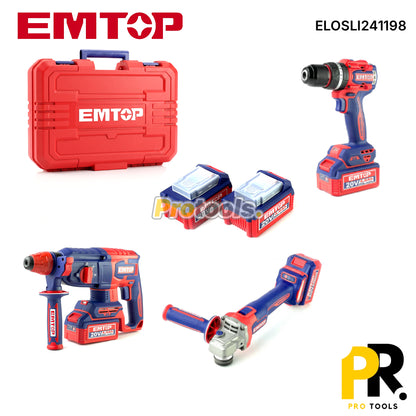KIT 3PCS IN 1 A BATTERIE 20V 4.0AH BRUSHLESS EMTOP [ELOSLI241198] طقم أدوات اللاسلكي