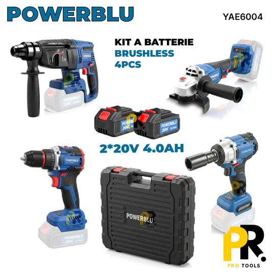 KIT A BATTERIE 4PCS 20V 4.0AH BRUSHLESS POWERBLU [YAE6004] طقم احترافي