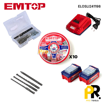 KIT 3PCS IN 1 A BATTERIE 20V 4.0AH BRUSHLESS EMTOP [ELOSLI241198] طقم أدوات اللاسلكي