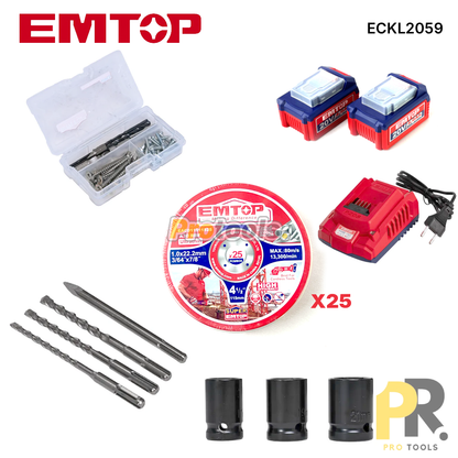 KIT 5PCS IN 1 A BATTERIE 20V 4.0AH BRUSHLESS EMTOP [ECKL2059] طقم أدوات اللاسلكي