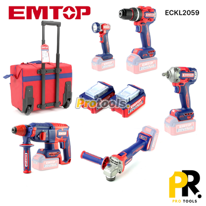 KIT 5PCS IN 1 A BATTERIE 20V 4.0AH BRUSHLESS EMTOP [ECKL2059] طقم أدوات اللاسلكي