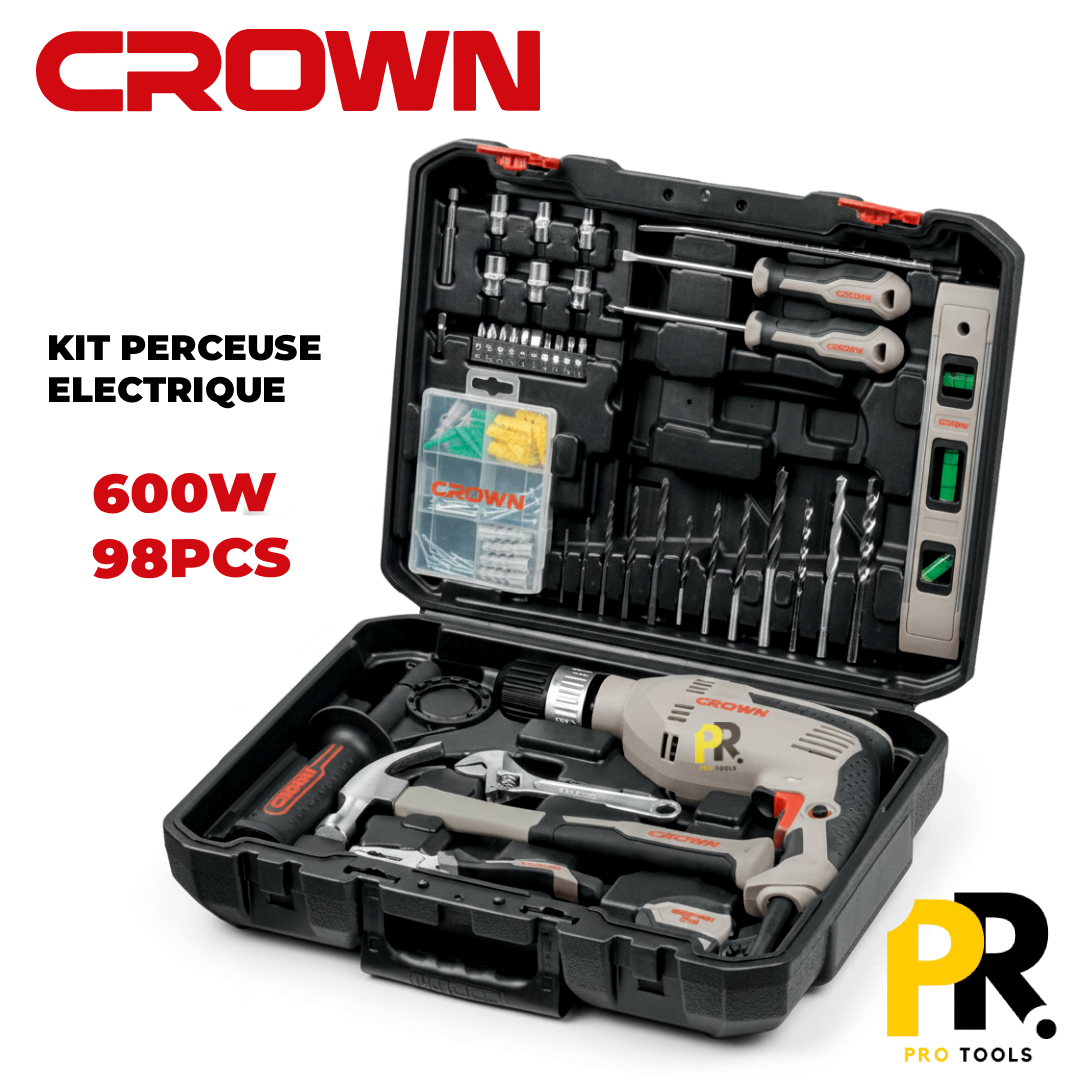 KIT PERCEUSE ELECTRIQUE 600W + 98PCS CROWN | CK10-XA98 طقم المثقاب الاحترافي