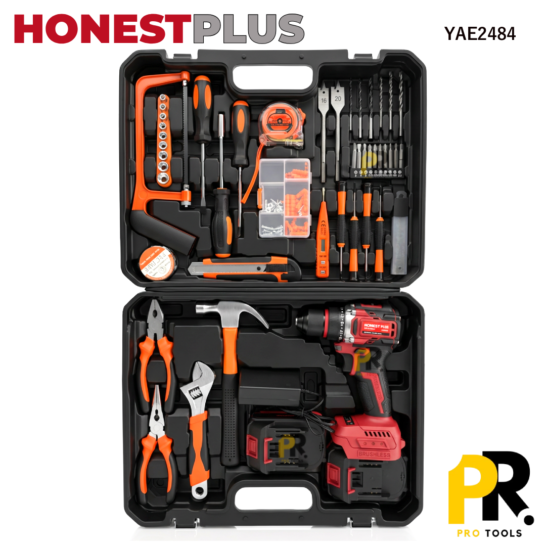 KIT VISSEUSE PERCEUSE 21V 2.0AH 40N.M BRUSHLESS 118PCS HONESTPLUS [YAE2484] علبة أدوات