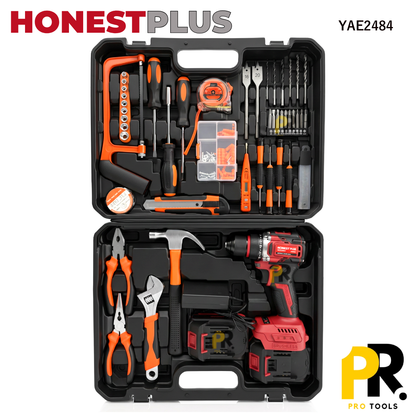 KIT VISSEUSE PERCEUSE 21V 2.0AH 40N.M BRUSHLESS 118PCS HONESTPLUS [YAE2484] علبة أدوات