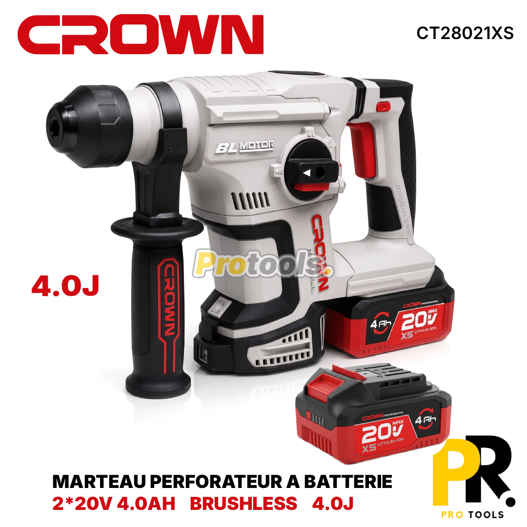 MARTEAU PERFORATEUR A BATTERIE 20V 4.0AH 4.0J CROWN [CT28021XS]  مطرقة الحفر والتكسير