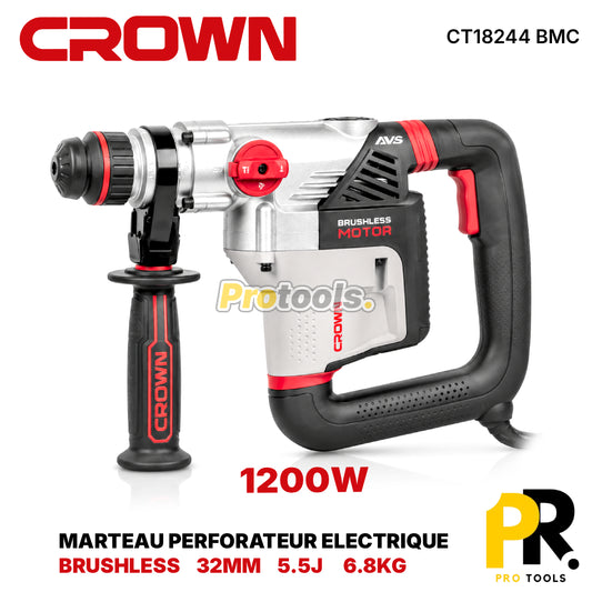 MARTEAU PERFORATEUR ELECTRIQUE 32MM 5.5J 1200W BRUSHLESS CROWN [CT18244 BMC] مطرقة الحفر والتكسير