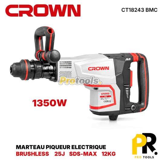MARTEAU PIQUEUR ELECTRIQUE 1350W SDS-MAX BRUSHLESS CROWN [CT18243] مطرقة التكسير