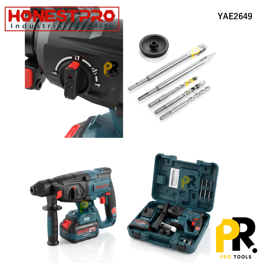 MARTEAU PERFORATEUR 21V 4.0AH 2.8J 26MM BRUSHLESS HONESTPRO | YAE2649 مطرقة ثقب وحفر لاسلكية