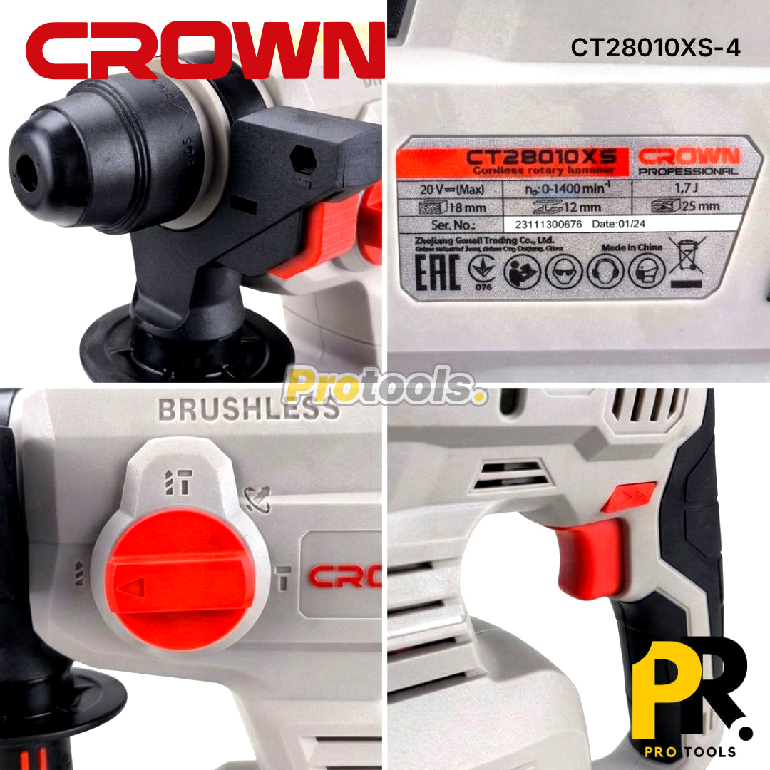 MARTEAU PERFORATEUR A BATTERIE 20V 4.0AH 18MM 1.7J BRUSHLESS CROWN [CT28010XS] مطرقة ثاقبة لاسلكية