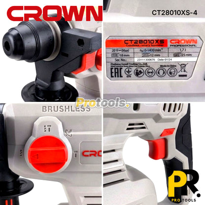 MARTEAU PERFORATEUR A BATTERIE 20V 4.0AH 18MM 1.7J BRUSHLESS CROWN [CT28010XS] مطرقة ثاقبة لاسلكية