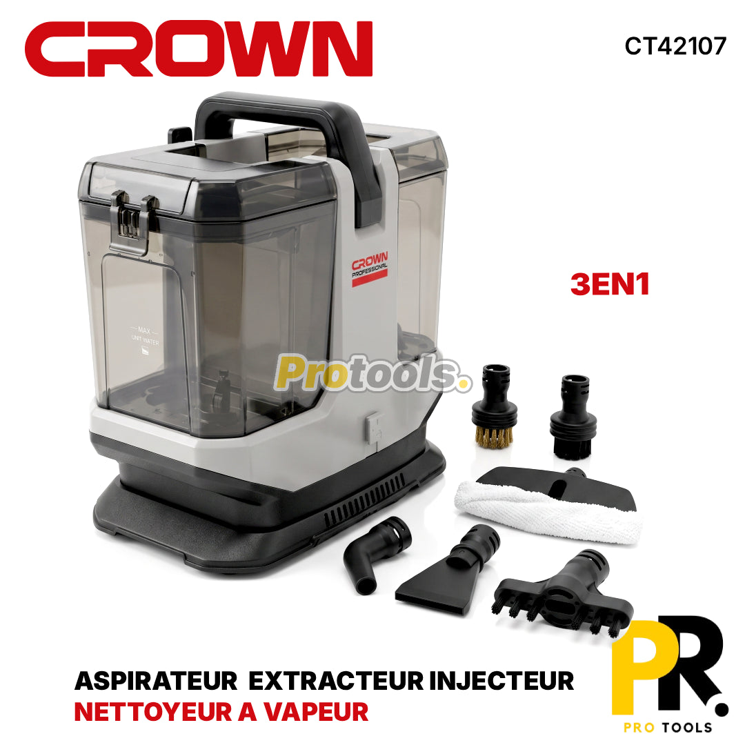 NETTOYEUR A VAPEUR INJECTEUR EXTRACTEUR /ASPIRATEUR EAU ET POUSSIERE 1200W/600W CROWN[CT42107]  منظف بالبخار + شفط + حقن واستخراج