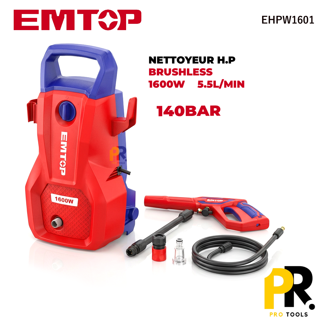 NETTOYEUR HAUTE PRESSION 140BAR 1600W BRUSHLESS EMTOP | EHPW1601 جهاز التنظيف بالضغط العالي
