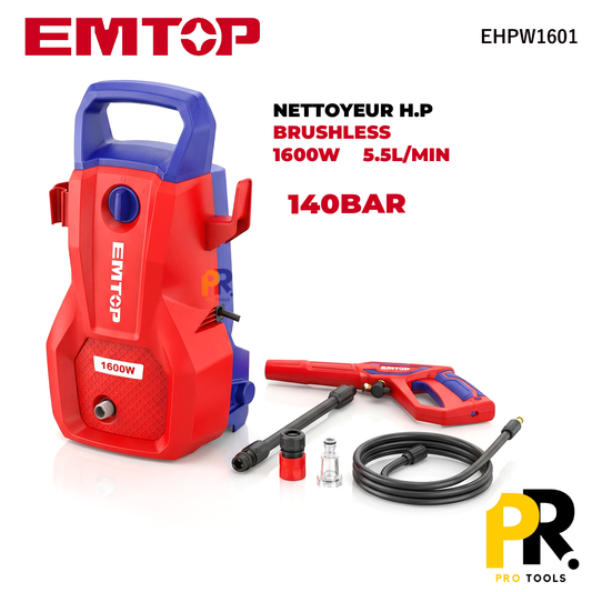 NETTOYEUR HAUTE PRESSION 140BAR 1600W BRUSHLESS EMTOP [EHPW1601] جهاز التنظيف بالضغط العالي