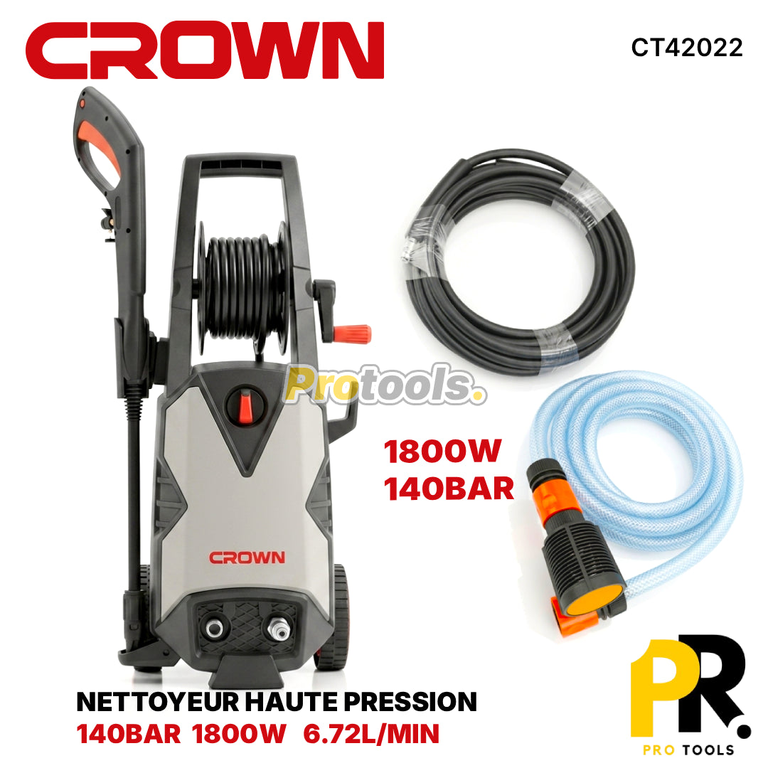 NETTOYEUR HAUTE PRESSION 140BAR 1800W CROWN [CT42022] جهاز التنظيف بالضغط العالي