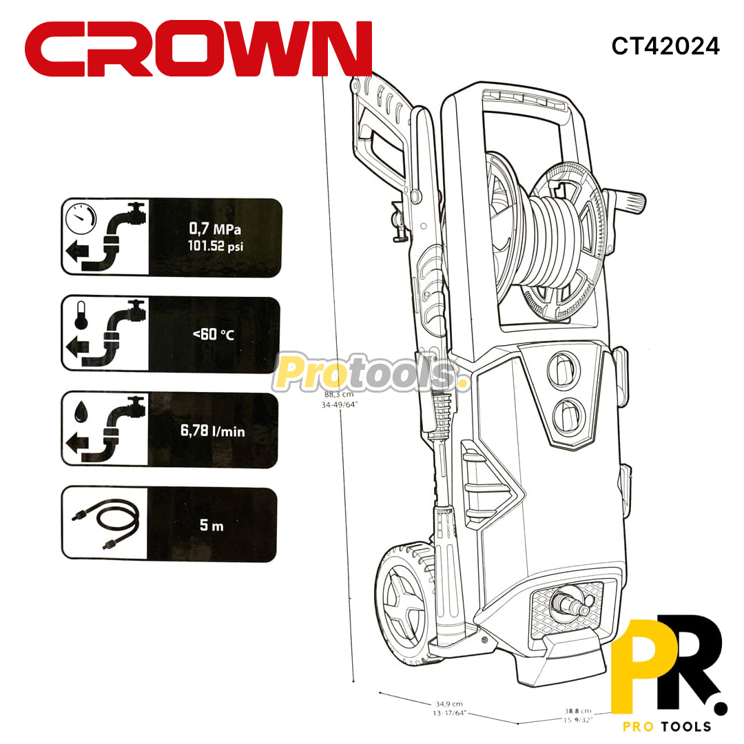 NETTOYEUR HAUTE PRESSION 150BAR 2000W CROWN [CT42024] جهاز التنظيف بالضغط العالي