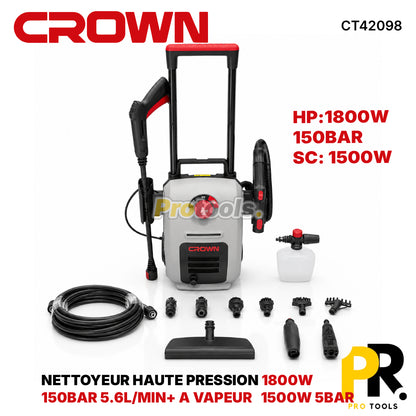 NETTOYEUR HAUTE PRESSION 2EN1 150BAR 1800W AVEC VAPEUR 1500W CROWN [CT42098] منظف ضغط عالي 2 في 1