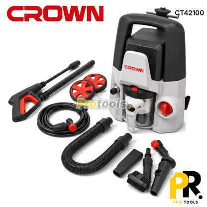 NETTOYEUR HAUTE PRESSION 2EN1 1600W 130BAR 5.5L/MIN ET ASPIRATEUR 800W 2LT CROWN [CT42100]  منظف ضغط عالي + مكنسة كهربائية