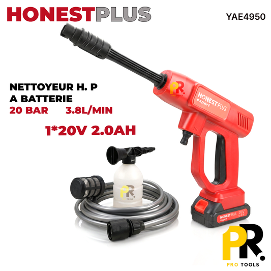NETTOYEUR HAUTE PRESSSION BATTERIE 20V 2.0AH 20BAR HONESTPLUS [YAE4950] جهاز غسل السيارات ببطارية
