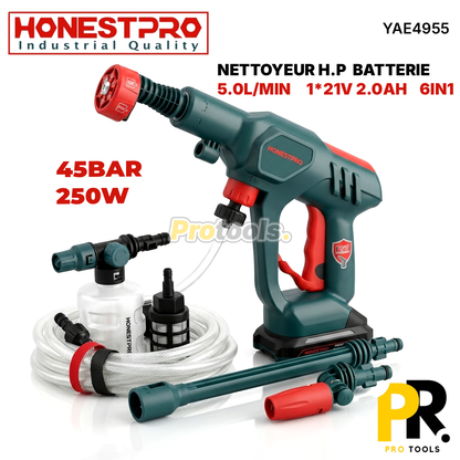 NETTOYEUR HAUTE PRESSSION BATTERIE 21V 2.0AH 45BAR HONESTPRO | YAE4955 جهاز غسل السيارات ببطارية