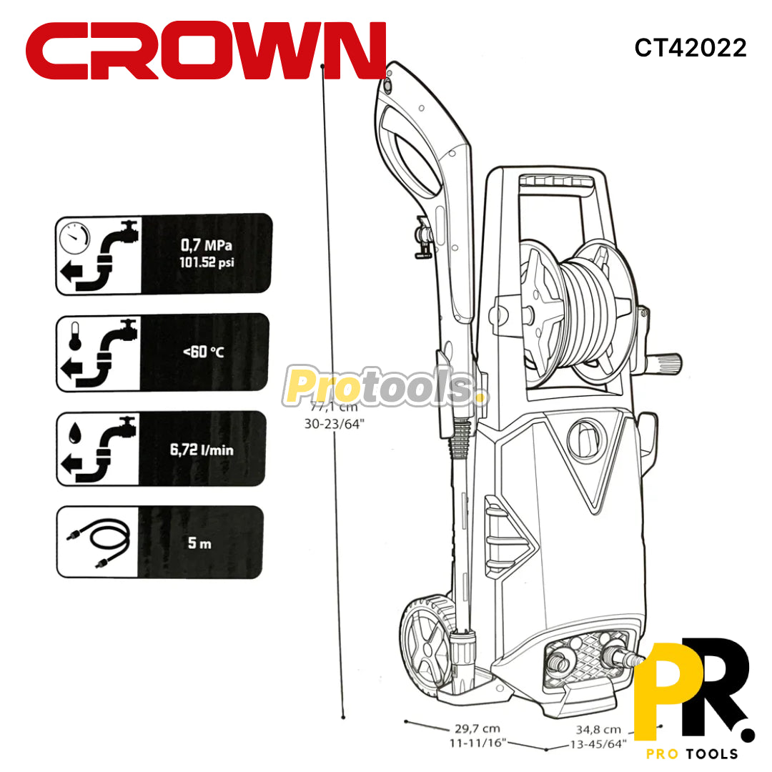 NETTOYEUR HAUTE PRESSION 140BAR 1800W CROWN [CT42022] جهاز التنظيف بالضغط العالي