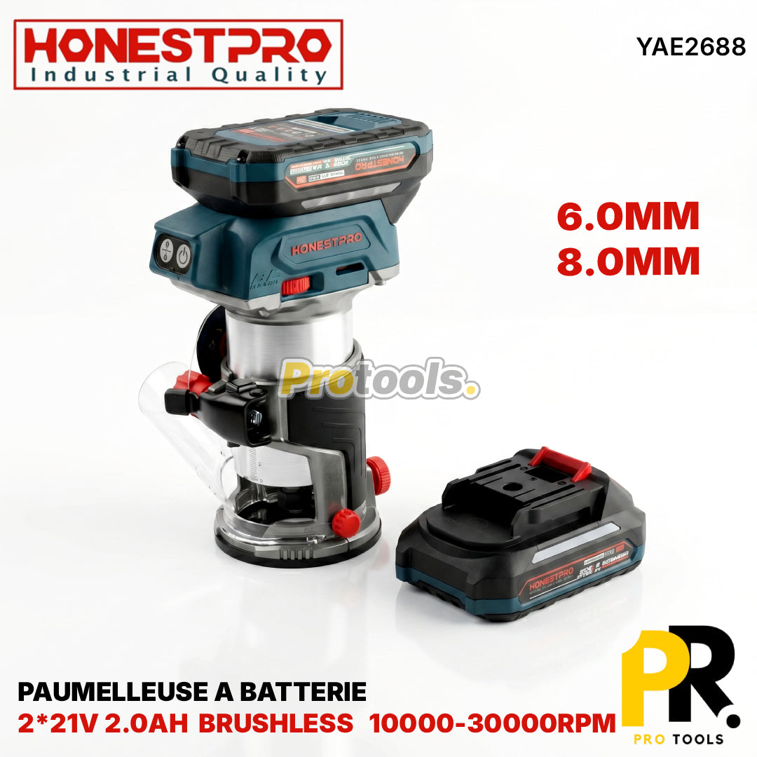 PAUMELLEUSE A BATTERIE 21V 2.0AH 6.0MM-8.0MM BRUSHLESS HONESTPRO | YAE2688 آلة حفر مفاصل الأبواب