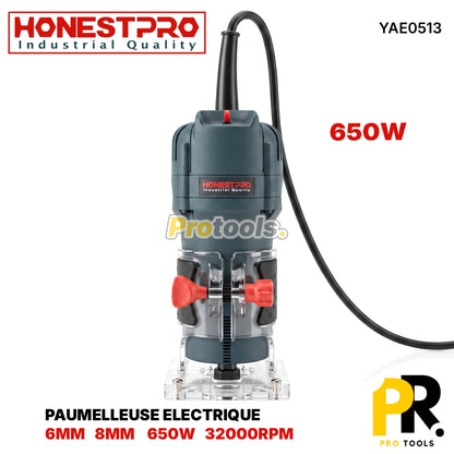 PAUMELLEUSE ELECTRIQUE 6MM 8MM 650W HONESTPRO [YAE0513] آلة حفر مفاصل الأبواب